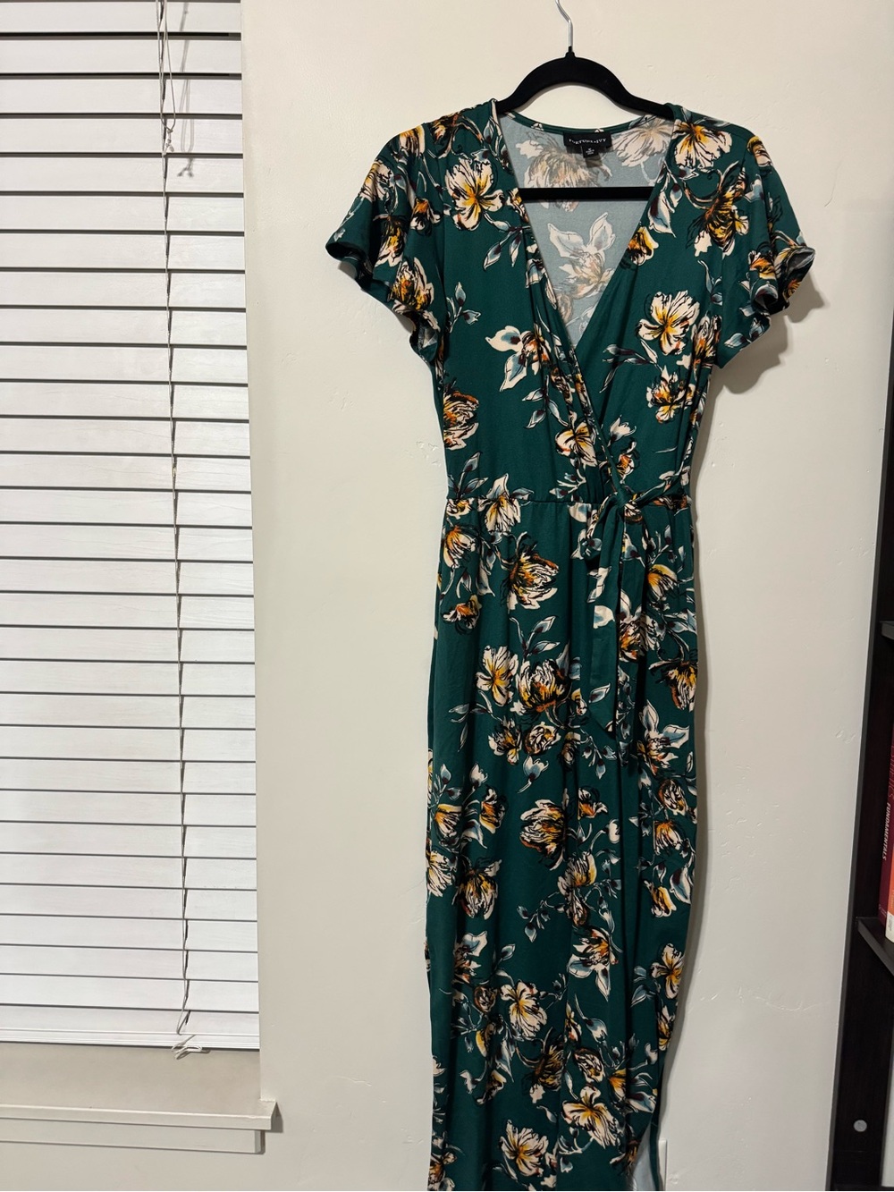 Green Floral Wrap Maxi Dress with Tie Waist